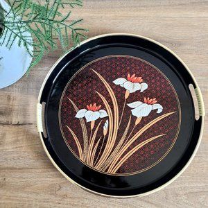 Round Gold Black White Red Colors Serving Tray. Art Deco Style.